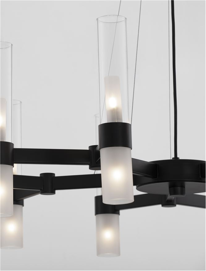 CEN Matt Black Metal Glass 20 Lamp Pendant With Clear & Frosted Glass - ID 12532