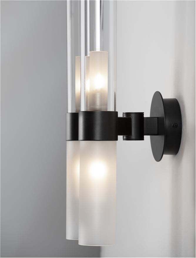 CEN Matt Black Metal Glass 4 Lamp Double Wall Light With Clear & Frosted Glass - ID 12536