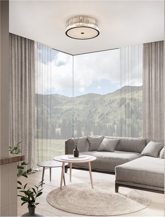 BAR Matt Black Metal & Clear Glass Semi-Flush Ceiling Light - ID 13200