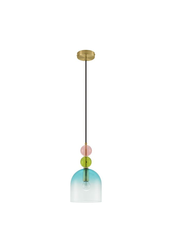 MUR Sandy Gold Metal Glossy Light Green Blue & Pink Glass Single Pendant - ID 12515