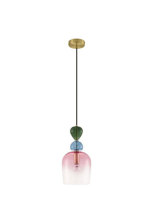 MUR Sandy Gold Metal Glossy Dark Green Blue Grey & Pink Glass Single Pendant - ID 12513