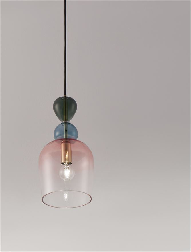 MUR Sandy Gold Metal Glossy Dark Green Blue Grey & Pink Glass Single Pendant - ID 12513
