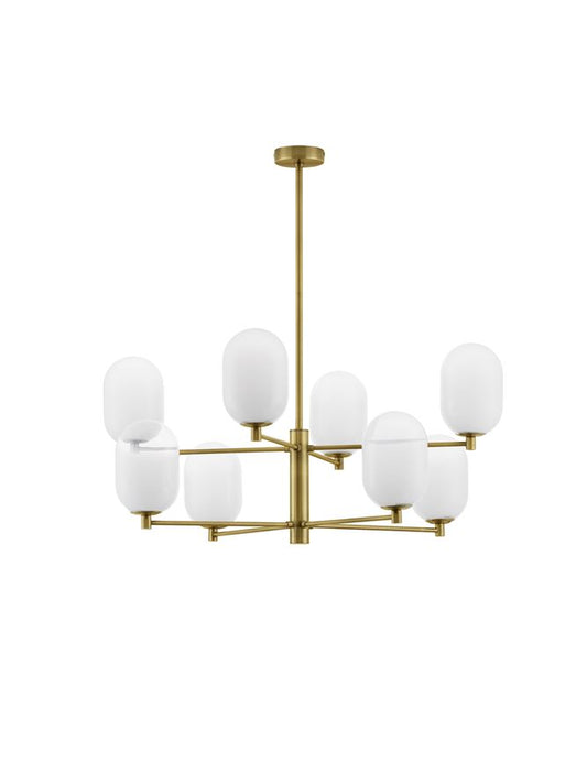 BAL Brass Gold Metal 8 Lamp Pendant With Gradient White Glass - ID 12510