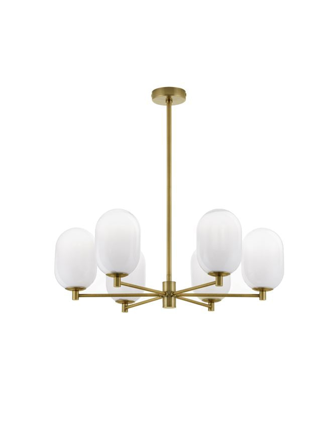 BAL Brass Gold Metal 6 Lamp Pendant With Gradient White Glass - ID 12509