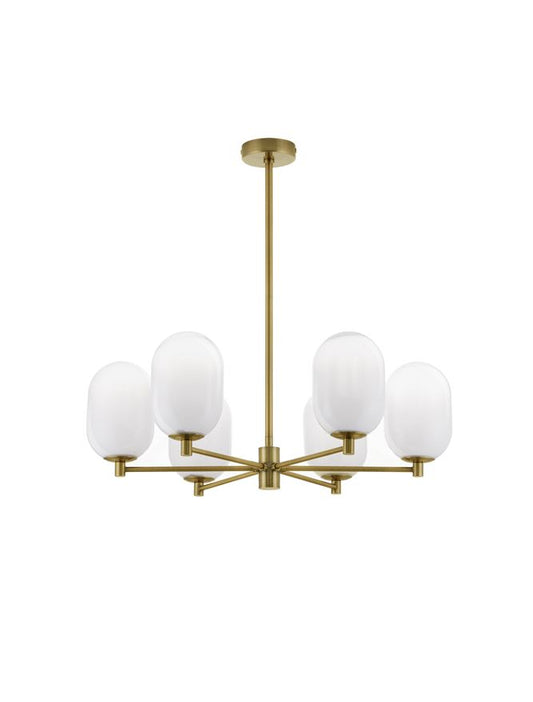 BAL Brass Gold Metal 6 Lamp Pendant With Gradient White Glass - ID 12509