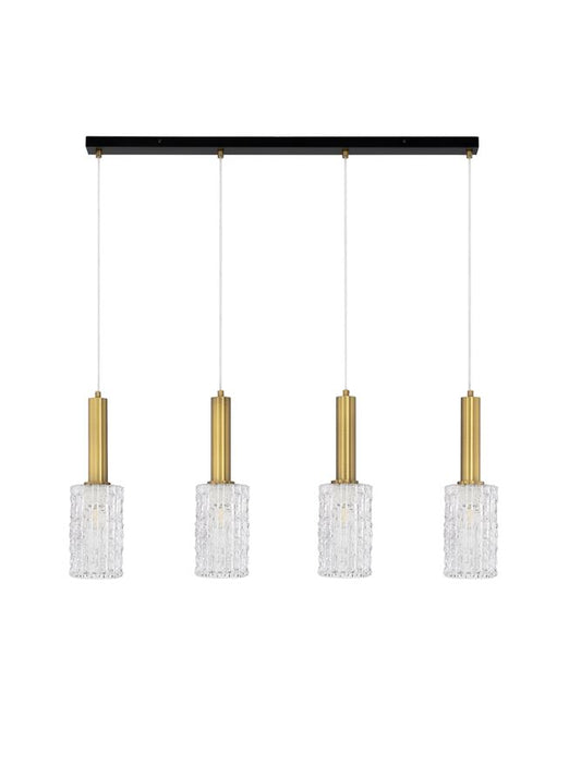 CER Clear Structured Glass & Brassy Gold Linear Bar Pendant - ID 14531