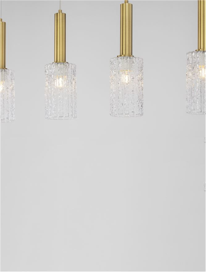 CER Clear Structured Glass & Brassy Gold Linear Bar Pendant - ID 14531
