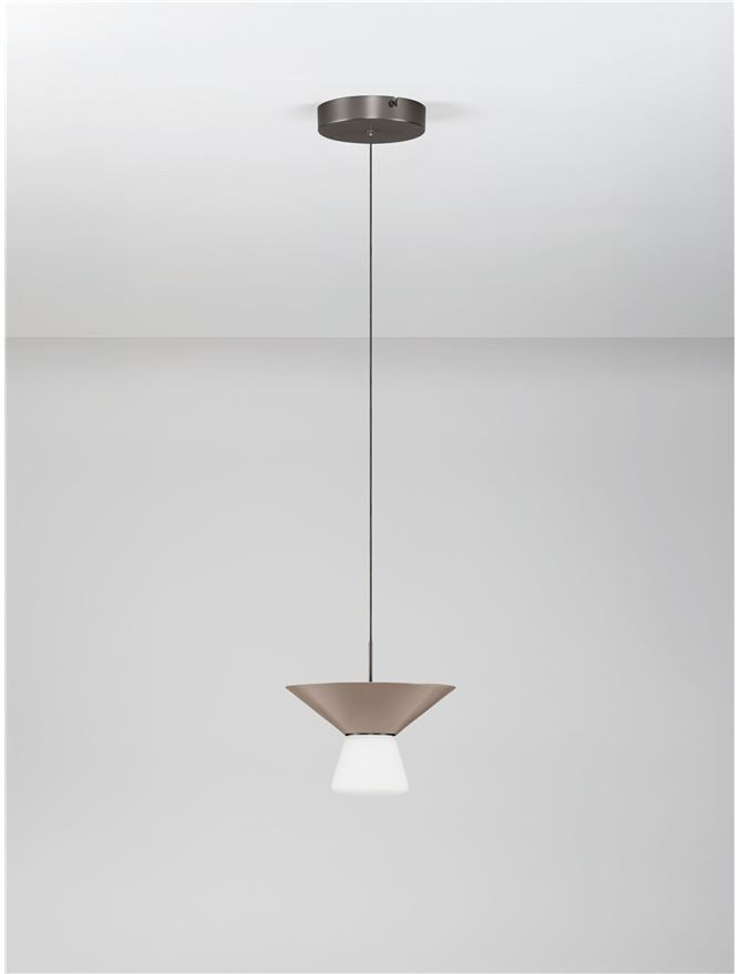 BAR Nut Brown Metal & Opal Glass Small LED Pendant - ID 14503