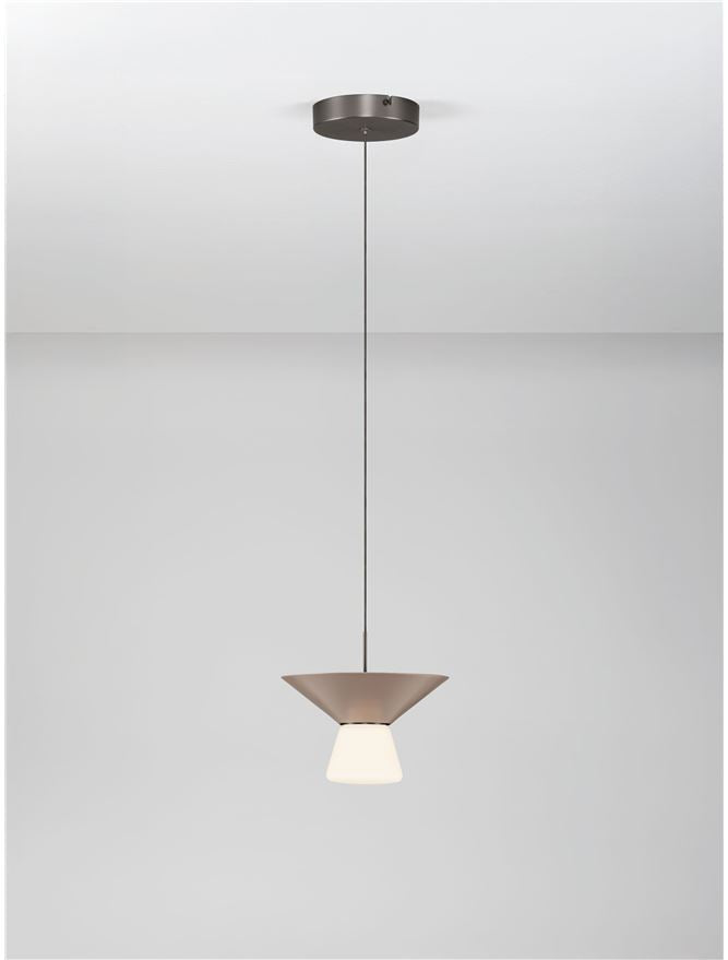 BAR Nut Brown Metal & Opal Glass Small LED Pendant - ID 14503
