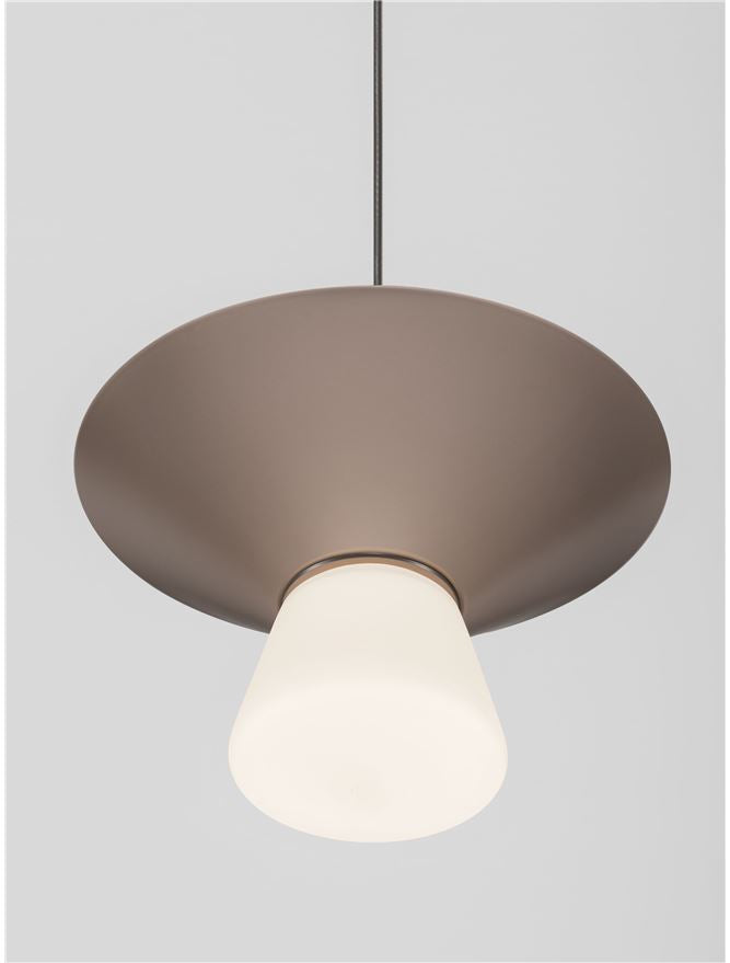 BAR Nut Brown Metal & Opal Glass Small LED Pendant - ID 14503