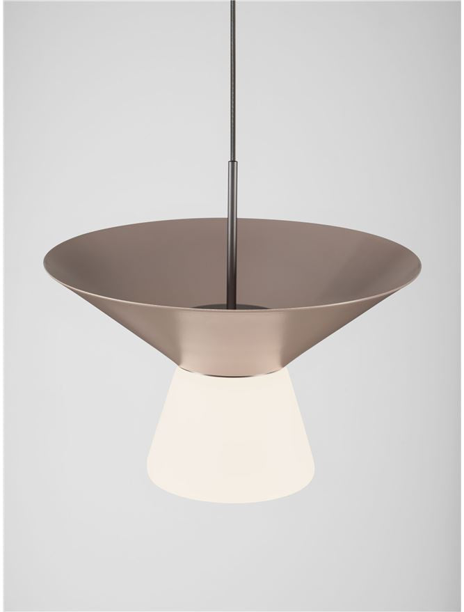 BAR Nut Brown Metal & Opal Glass Small LED Pendant - ID 14503