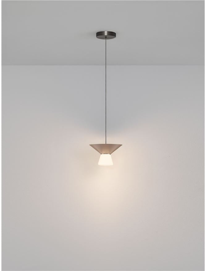 BAR Nut Brown Metal & Opal Glass Small LED Pendant - ID 14503