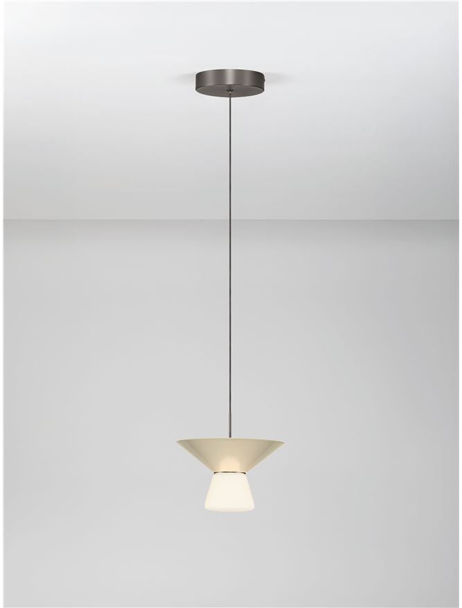 BAR White Tea Metal & Opal Glass Small LED Pendant - ID 14504