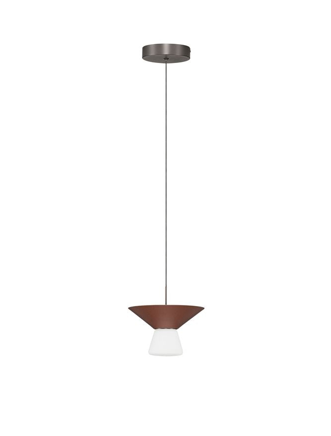 BAR Rust Brown Metal & Opal Glass Small LED Pendant - ID 14505