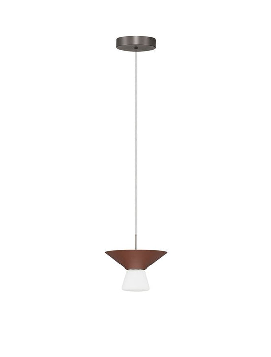 BAR Rust Brown Metal & Opal Glass Small LED Pendant - ID 14505