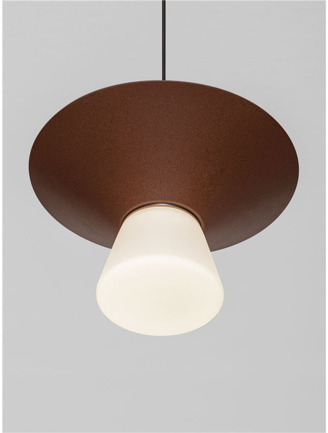 BAR Rust Brown Metal & Opal Glass Small LED Pendant - ID 14505
