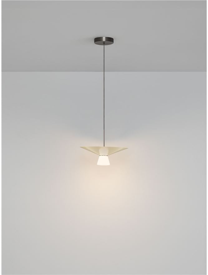 BAR White Tea Metal & Opal Glass Large LED Pendant - ID 14507