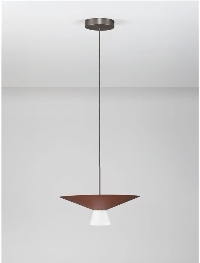 BAR Rust Brown Metal & Opal Glass Large LED Pendant - ID 14508