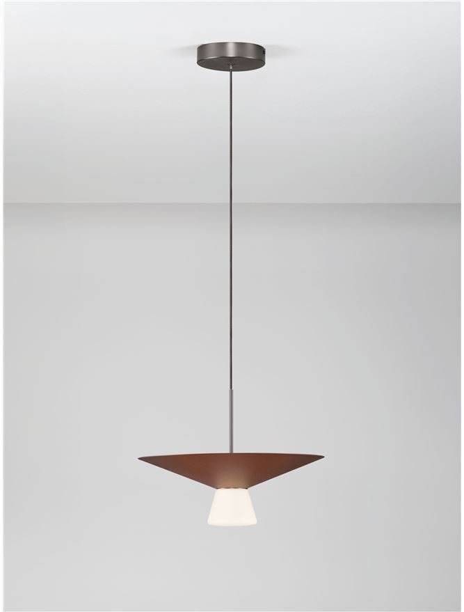 BAR Rust Brown Metal & Opal Glass Large LED Pendant - ID 14508