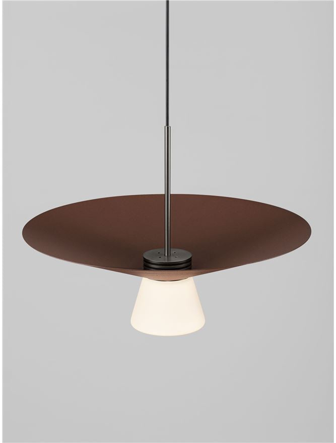 BAR Rust Brown Metal & Opal Glass Large LED Pendant - ID 14508