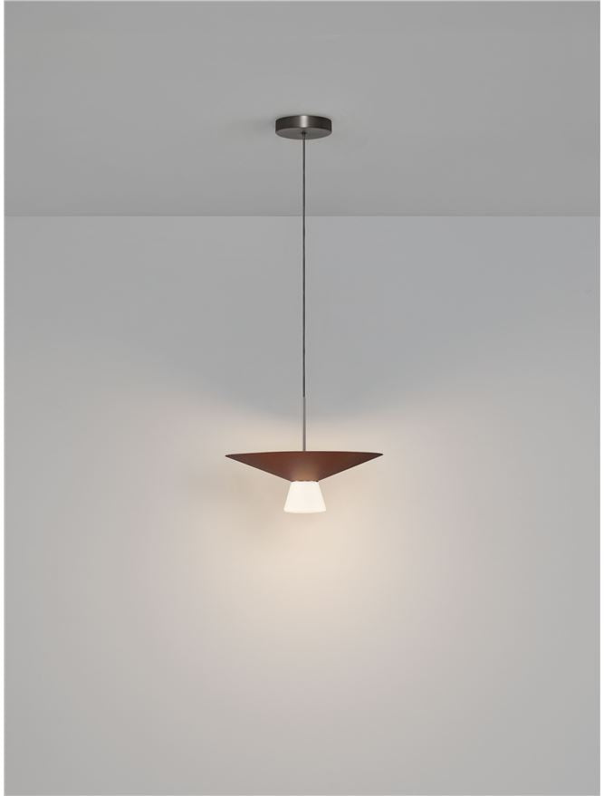BAR Rust Brown Metal & Opal Glass Large LED Pendant - ID 14508