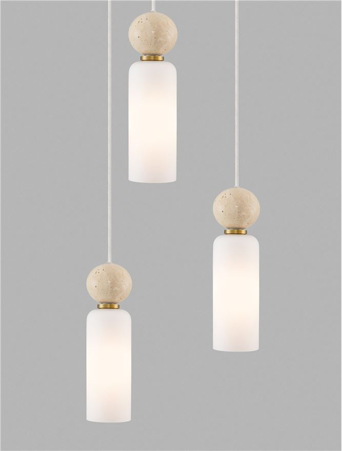 FIL Neutral Stone Travertine & Opal Glass 3 Light Multi Pendant - ID 14624