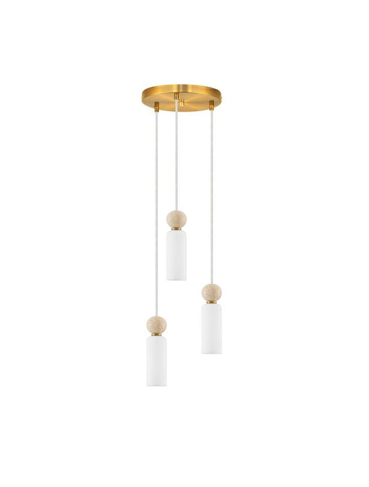 FIL Neutral Stone Travertine & Opal Glass 3 Light Multi Pendant - ID 14624