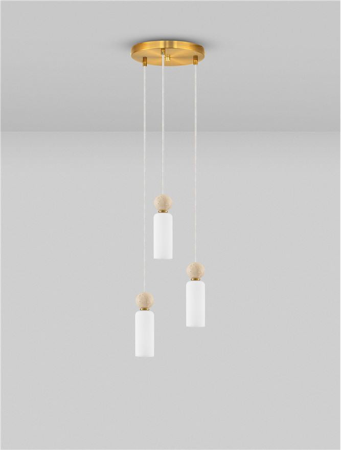 FIL Neutral Stone Travertine & Opal Glass 3 Light Multi Pendant - ID 14624