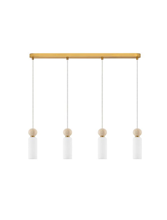 FIL Neutral Stone Travertine & Opal Glass 4 Light Linear Pendant - ID 14625