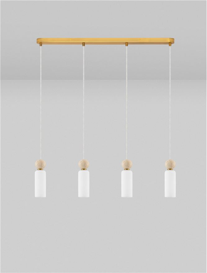 FIL Neutral Stone Travertine & Opal Glass 4 Light Linear Pendant - ID 14625