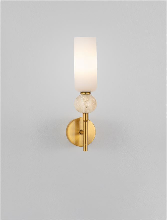 FIL Neutral Stone Travertine & Opal Glass Wall Light  - ID 14626