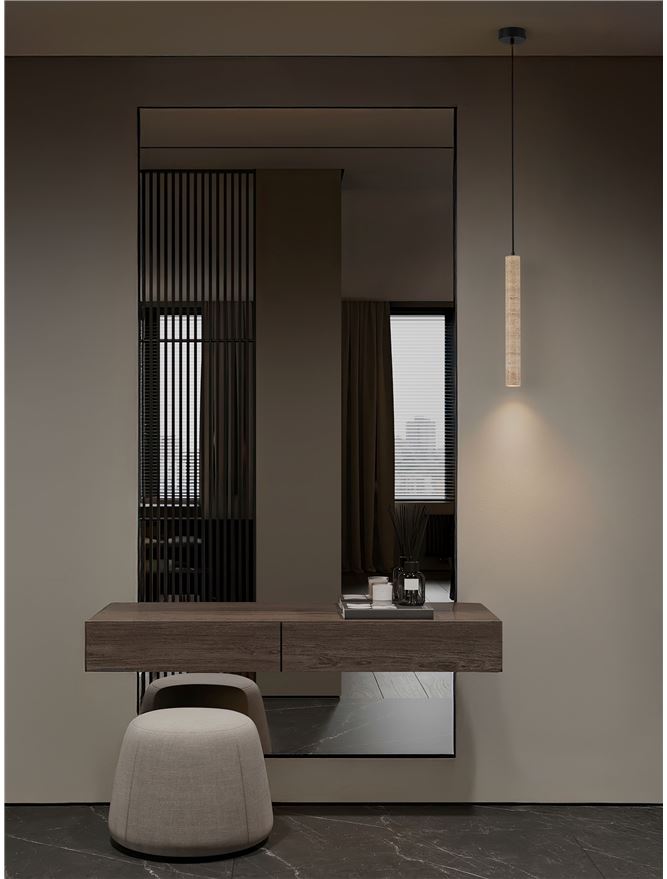 HUL Yellow Travertine & Opal Glass Short Pendant - ID 14104