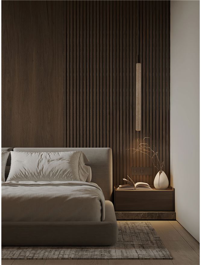 HUL Yellow Travertine & Opal Glass Long Pendant - ID 14105