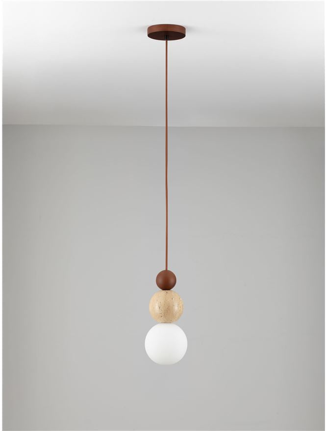 HUL Yellow Travertine,Wood & Opal Glass Pendant - ID 14116