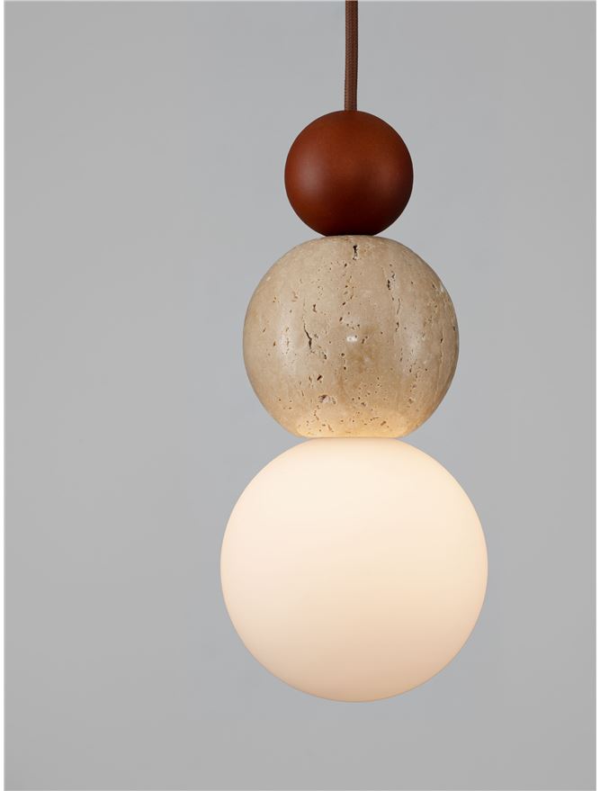 HUL Yellow Travertine,Wood & Opal Glass Pendant - ID 14116