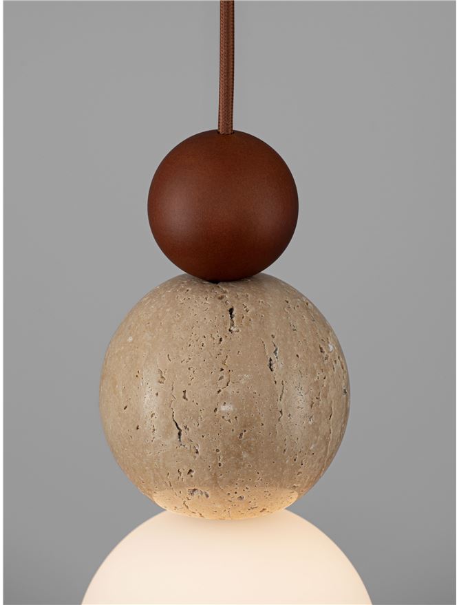 HUL Yellow Travertine,Wood & Opal Glass Pendant - ID 14116