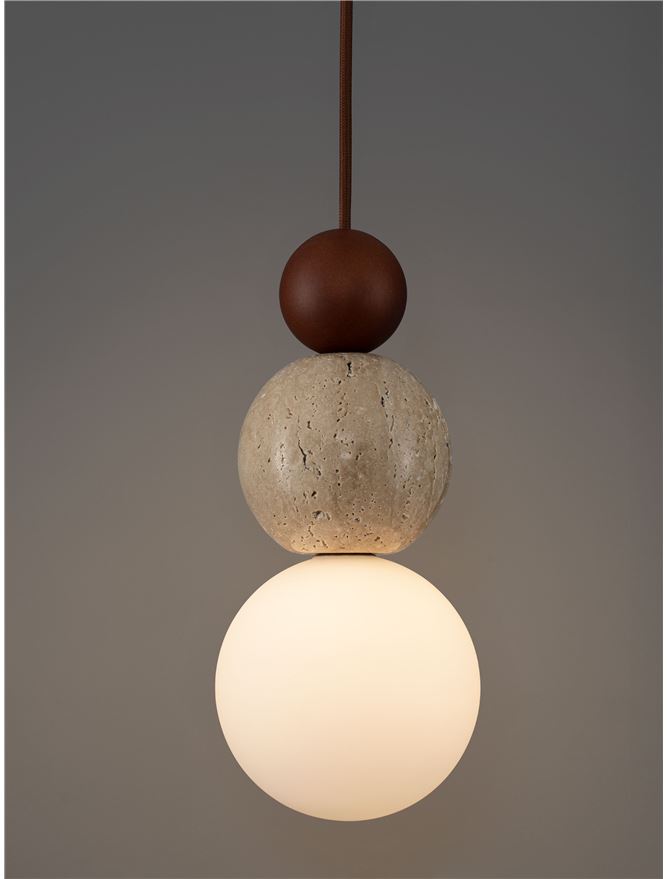 HUL Yellow Travertine,Wood & Opal Glass Pendant - ID 14116