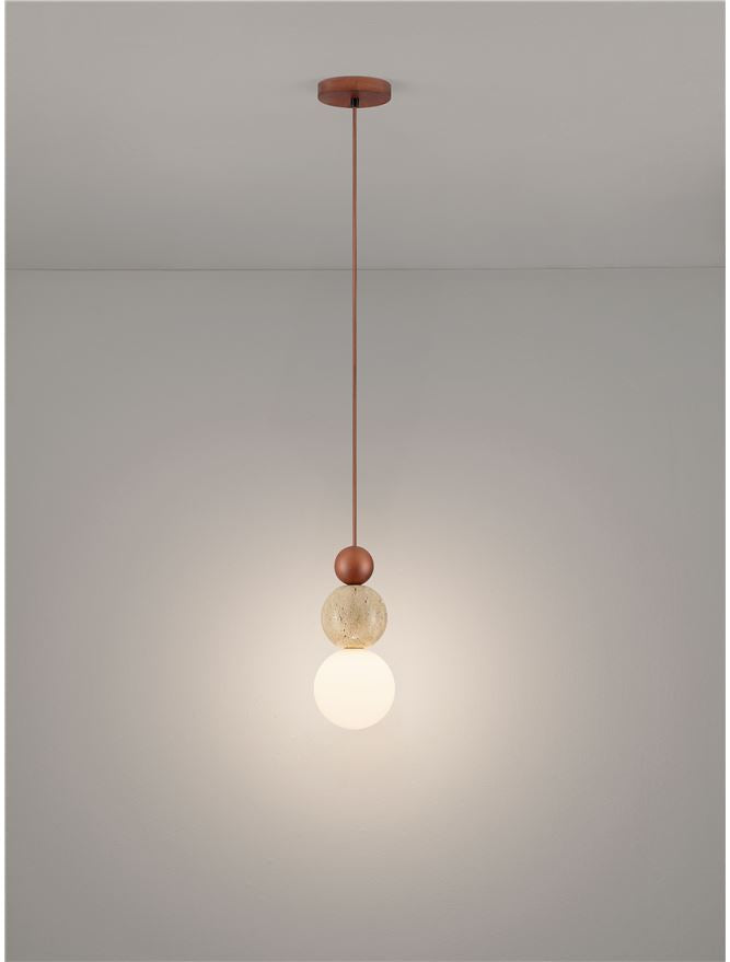 HUL Yellow Travertine,Wood & Opal Glass Pendant - ID 14116