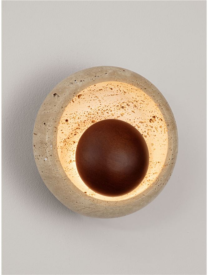 TAV Yellow Travertine & Wood Offset Wall Light - ID 14109