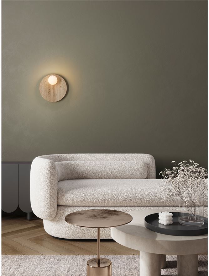 OVE Yellow Travertine & Opal Glass Round Wall Light - ID 14102