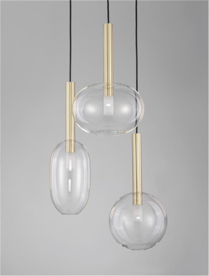 AME Sandy Gold & Clear Glass 3 Lamp Multi Pendant - ID 12531