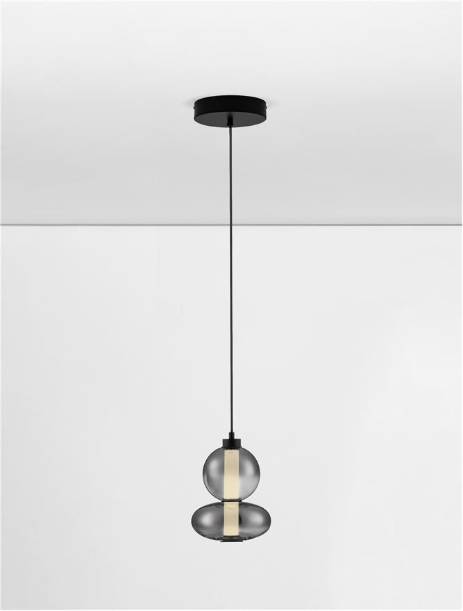 BAL Matt Black Metal & Smoky Grey Glass Globule Pendant Small - ID 14159