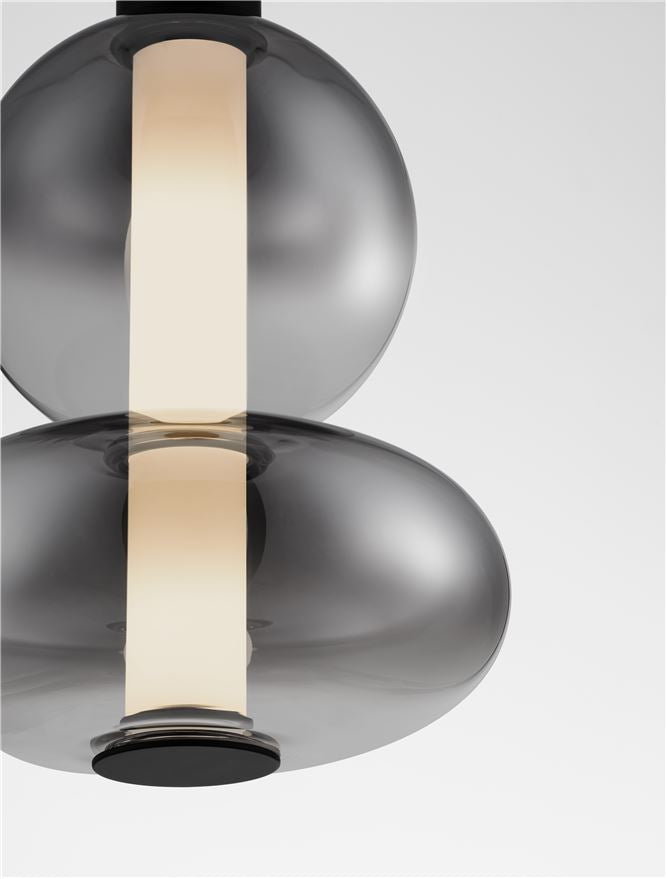 BAL Matt Black Metal & Smoky Grey Glass Globule Pendant Small - ID 14159