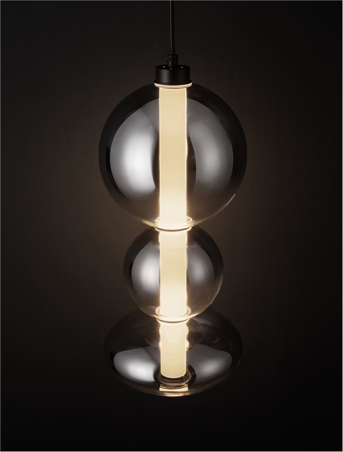 BAL Matt Black Metal & Smoky Grey Glass Globule Pendant Medium - ID 14160