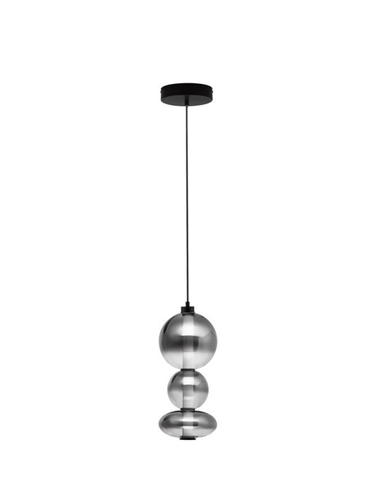 BAL Matt Black Metal & Smoky Grey Glass Globule Pendant Medium - ID 14160