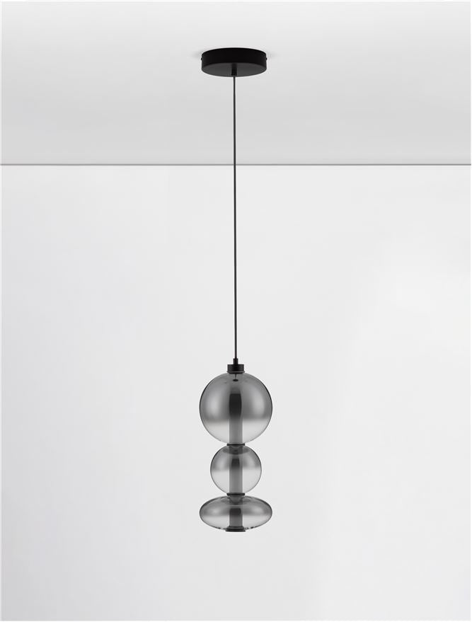 BAL Matt Black Metal & Smoky Grey Glass Globule Pendant Medium - ID 14160