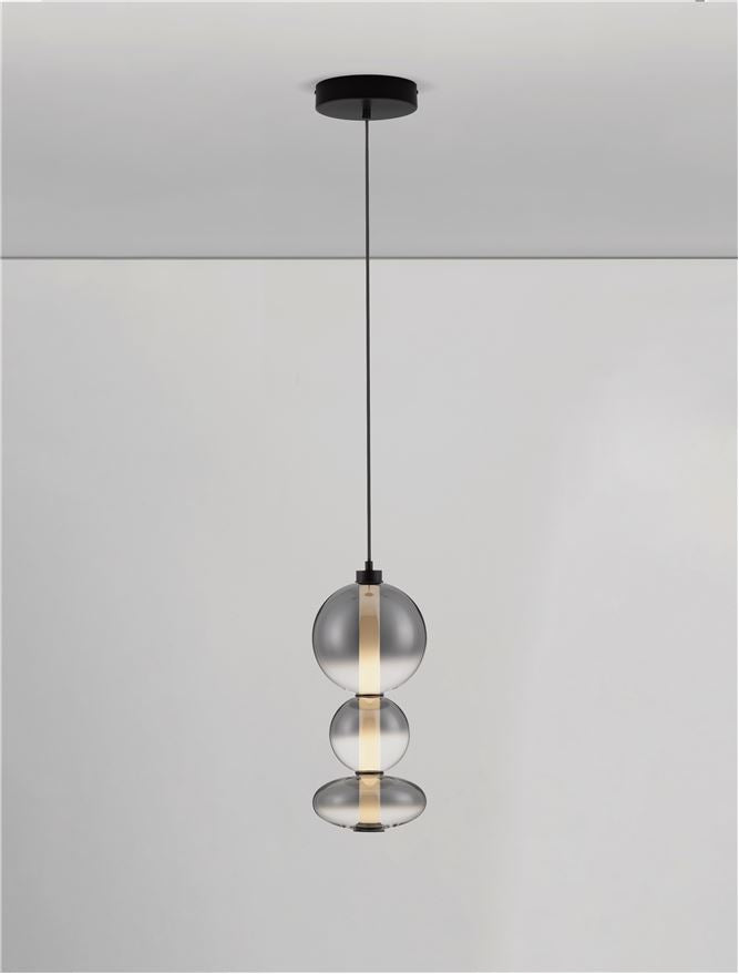 BAL Matt Black Metal & Smoky Grey Glass Globule Pendant Medium - ID 14160