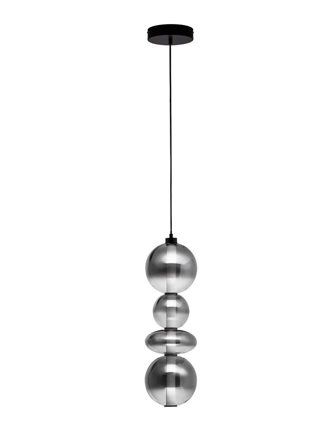BAL Matt Black Metal & Smoky Grey Glass Globule Pendant Large - ID 14161