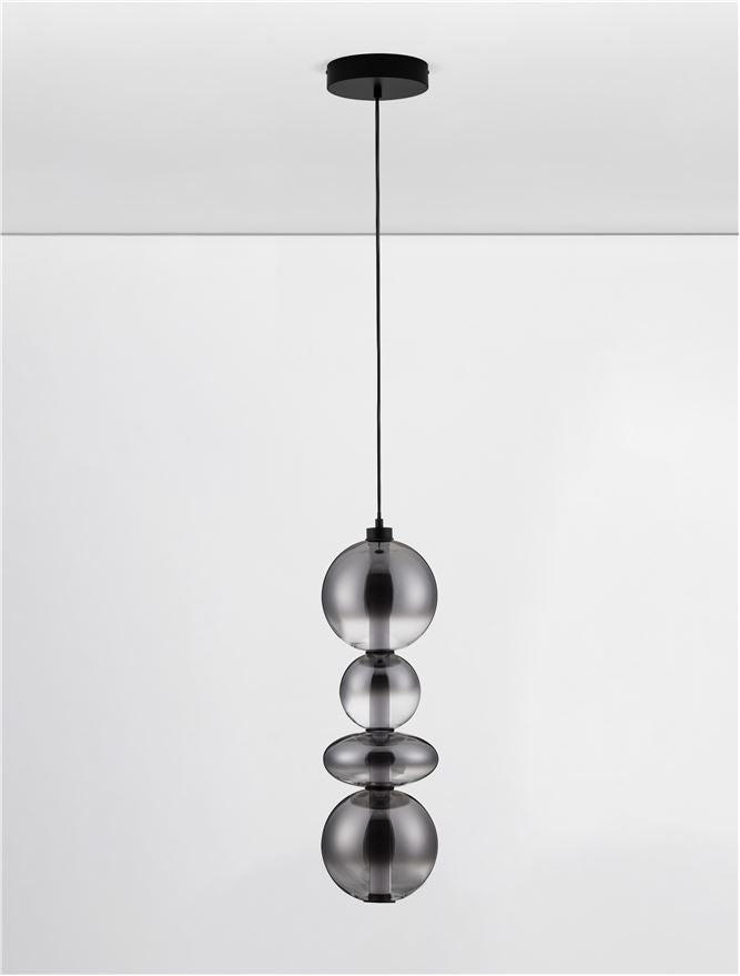 BAL Matt Black Metal & Smoky Grey Glass Globule Pendant Large - ID 14161