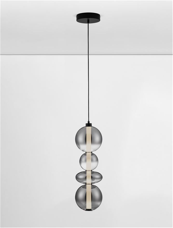 BAL Matt Black Metal & Smoky Grey Glass Globule Pendant Large - ID 14161